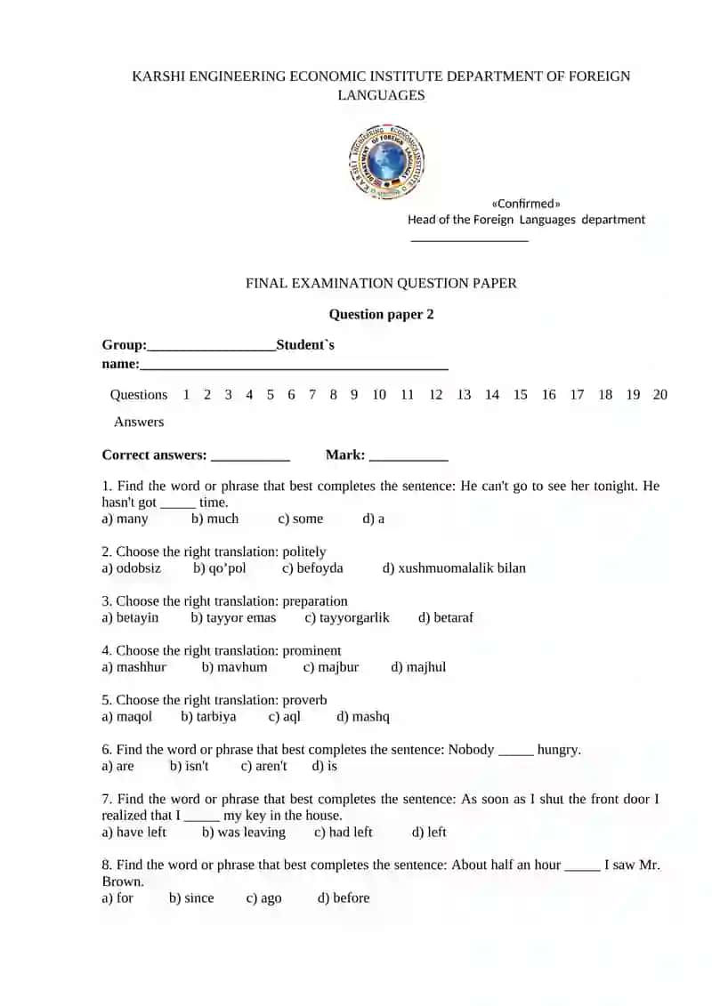 FINAL EXAMINATION QUESTION PAPER 3