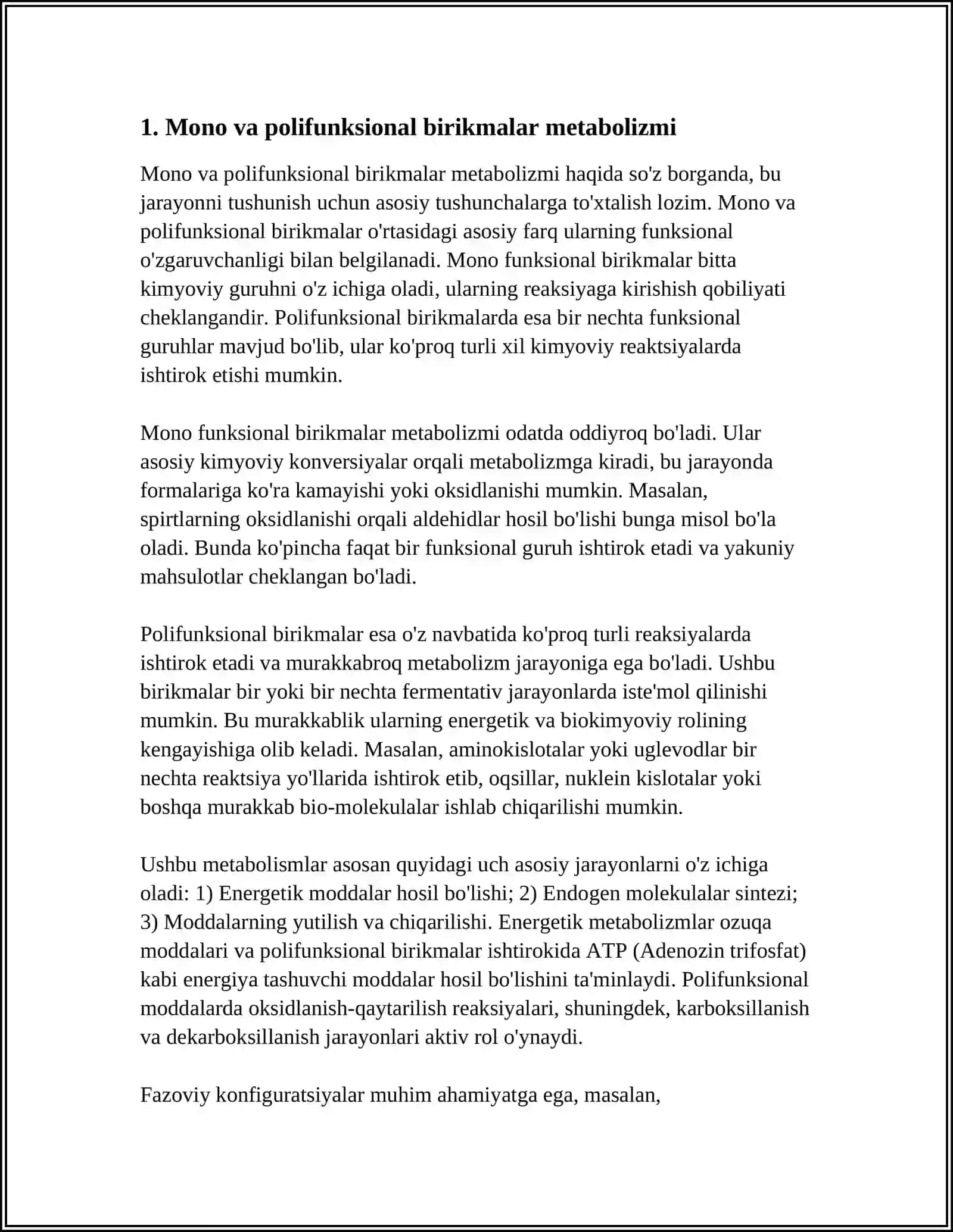 MONO VA POLIFUNKSIONAL BIRIKMALAR METABOLIKLAR VA DORIVOR VOSITALAR SIFATIDA ALIFATIK VA AROMATIK SPIRTLAR 3