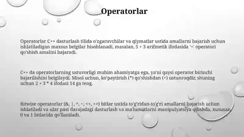 C++da operatorlar va standart funksiyalar 3