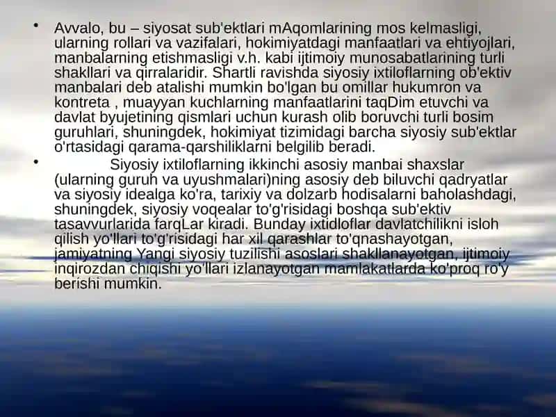 SIYOSIY IHTILOFLARNING TABIATI, TURKUMLASHUVI VA VAZIFALARI 3