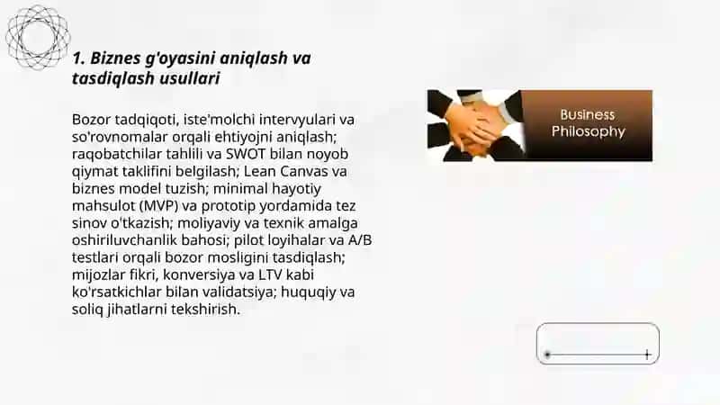 Biznes g'oyasi va falsafasi 3