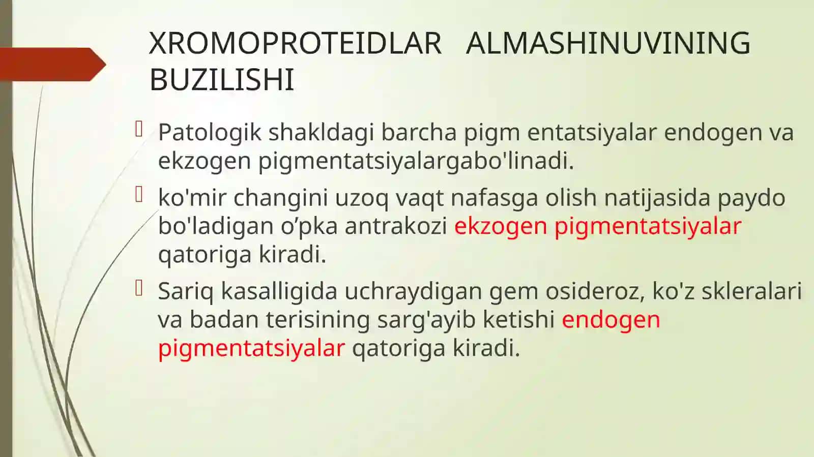 Aralash distrofiya. Gemoglobinogen va protienogen pigmentlar almashinuvibuzilishi. Nukleoproteidlar va lipidogen pigmentlar almashinuvibuzilishi 3