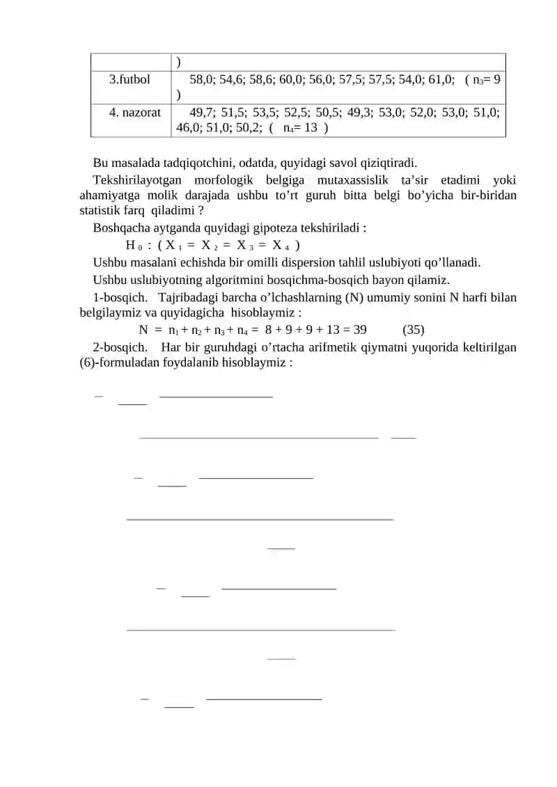 MA’RUZA. STATISTIK GIPOTEZA: ILGARI SURISH VA UNI BIR OMILLI DIPERSION TAHLIL ASOSIDA TEKSHIRISH 3