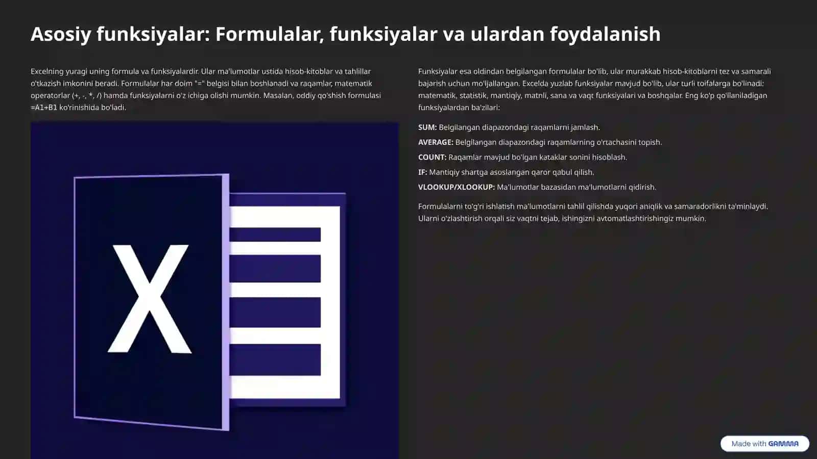 Microsoft Excel: Ma'lumotlarni Ko'rish va Qayta Ishlash 3