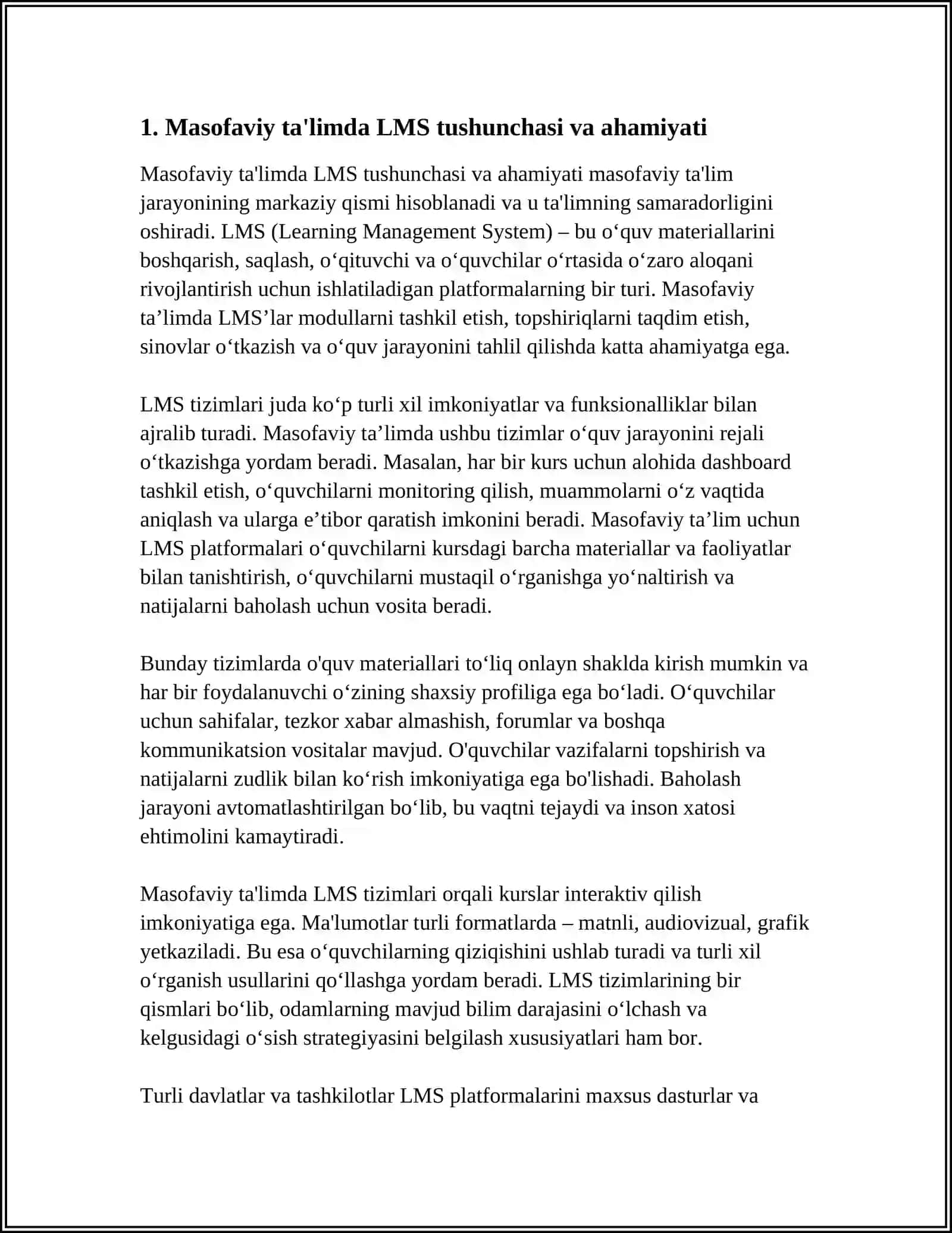 MASOFAVIY TA'LIMDA LMS TIZIMLARI, MOODLE O' QUV JARAYONINI BOSHQARISH TIZIMI VA UNING IMKONIYATLARI 3