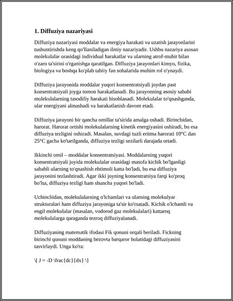 GAZLARDA DIFFUZIYA, QOVUSHTIQOQLIK VA ISSIQLIK O'TKAZUVCHANLIK 3