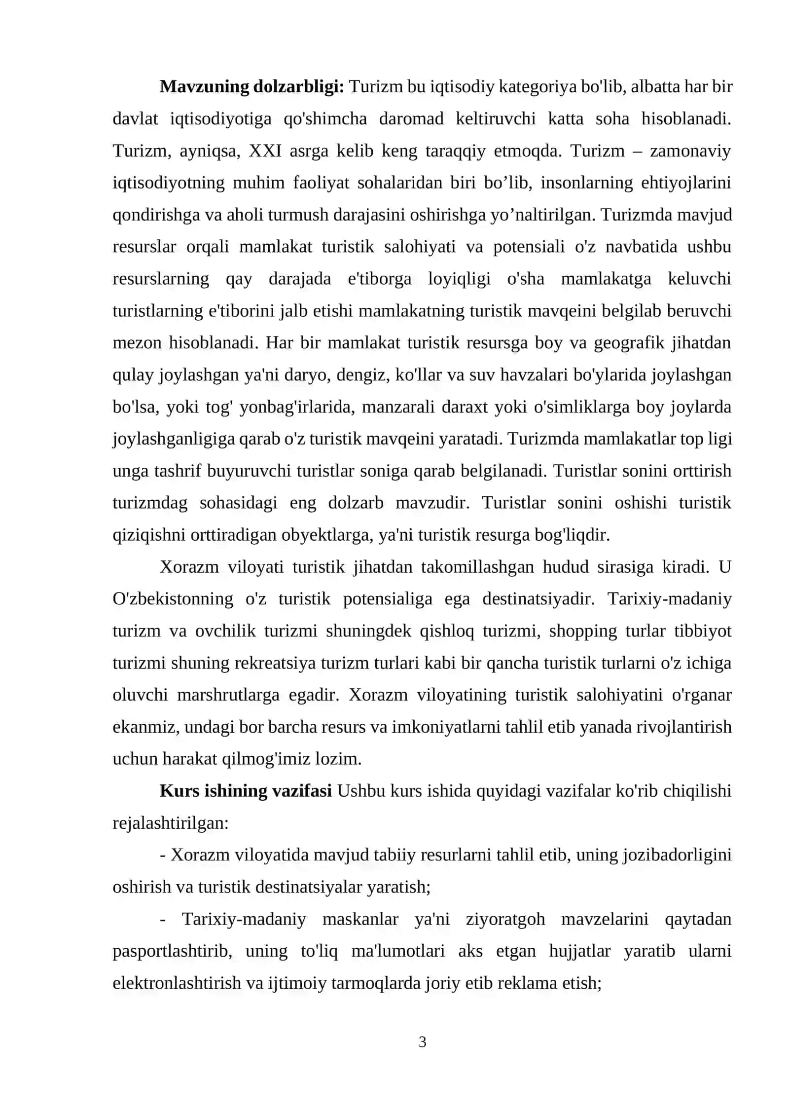 Turistik xizmatlar bozori fanidan tayyorlangan Kurs ishi 3