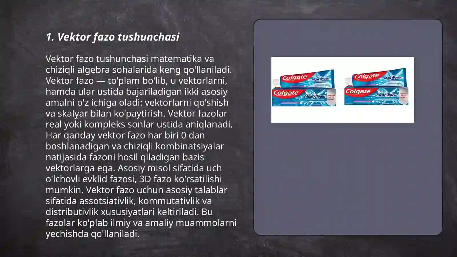 Vektor fazo, vektor fazo aksiomlari, xossalari 3