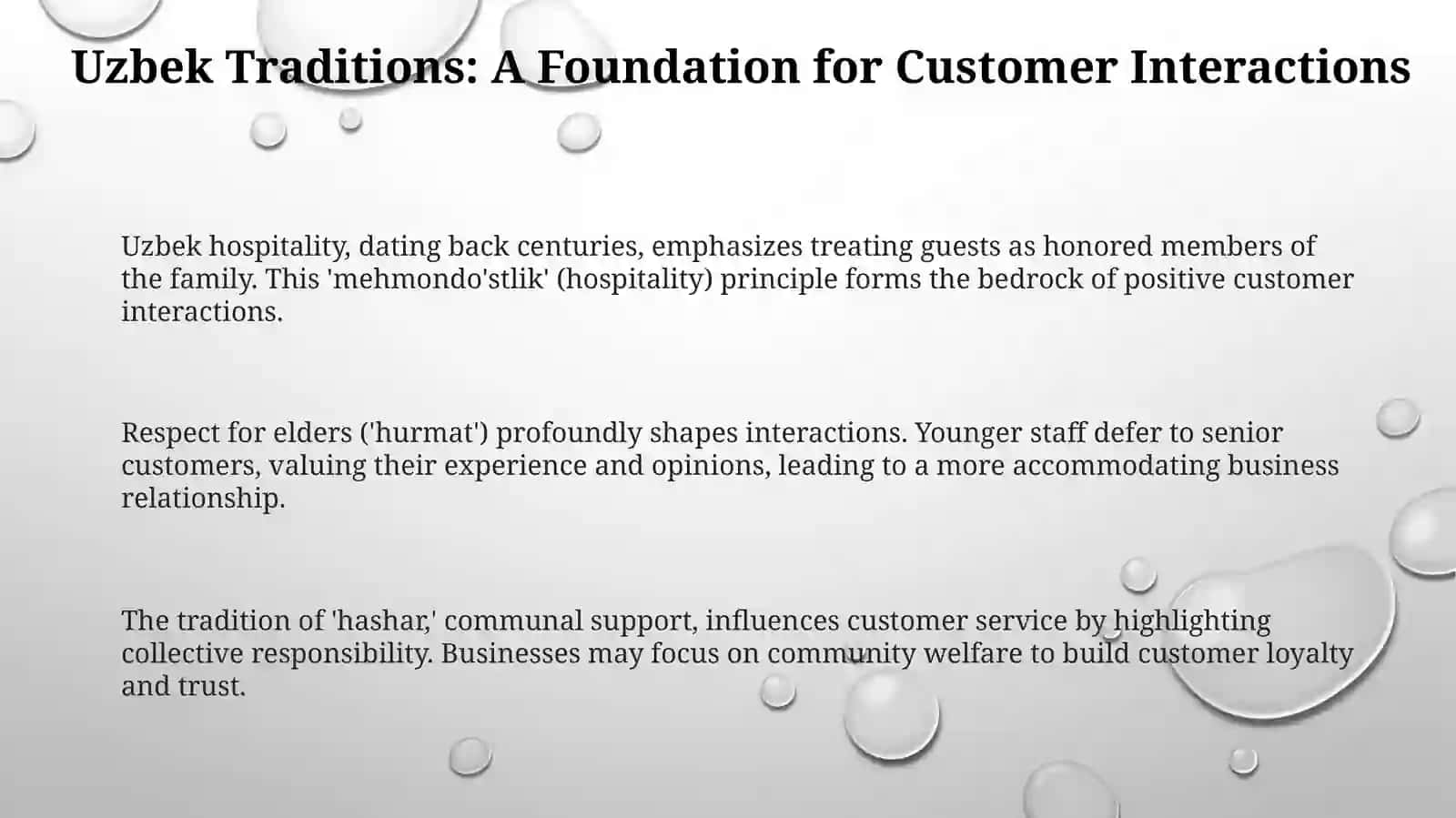 Customers and traditions in Uzbekistan VS. other countries 3