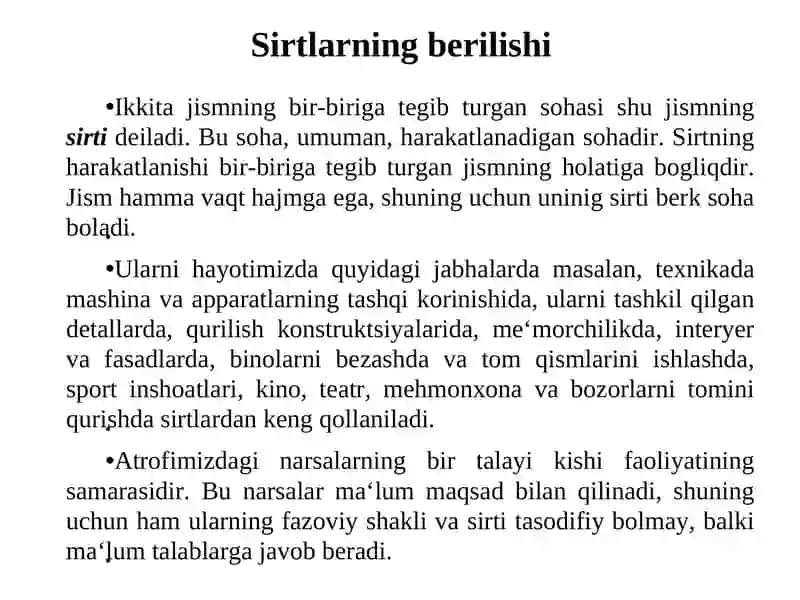 Sirtlar berilishi 3