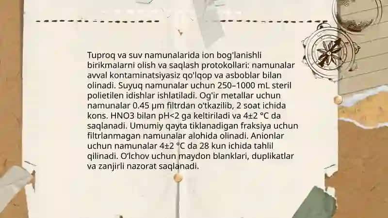 Tuproq va suvning ifloslanishida ion bog'lanishli brikmalar aniqlash 3