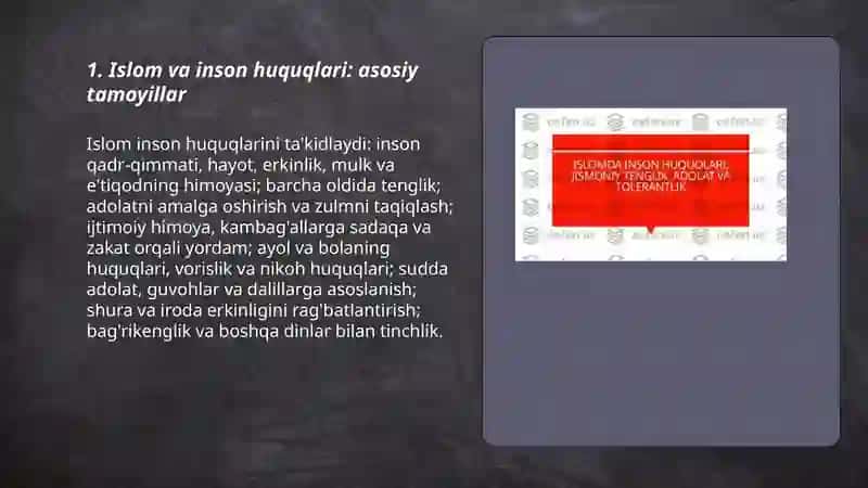Islomda inson huquqlari himoyasi, ijtimoiy tenglik, adolat va tolerantlik mavzusida taqdimot tayyorlash 3