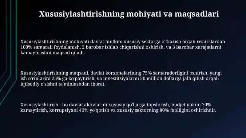Davlat mulkini xususiylashtirish va boshqarish-iqtisodiyotni tartibga solish vositasi 3