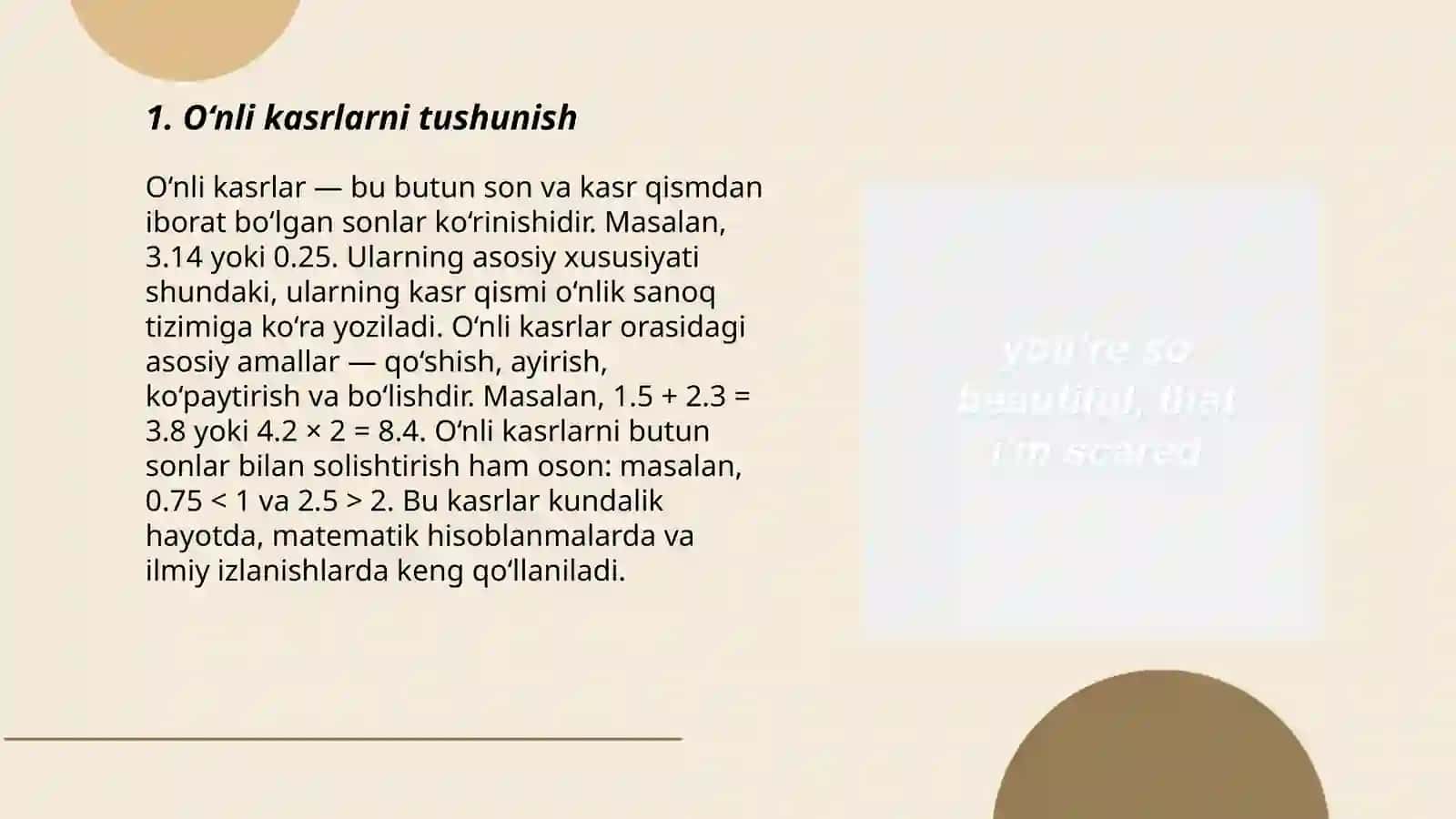 O'nli kasrlarni natural songa bo'lish 3