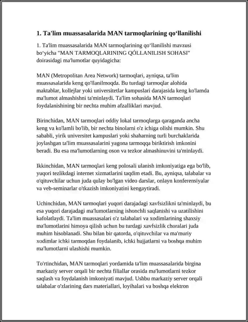 MAN TARMOQLARINING QÓLLANILISH SOHASI 3