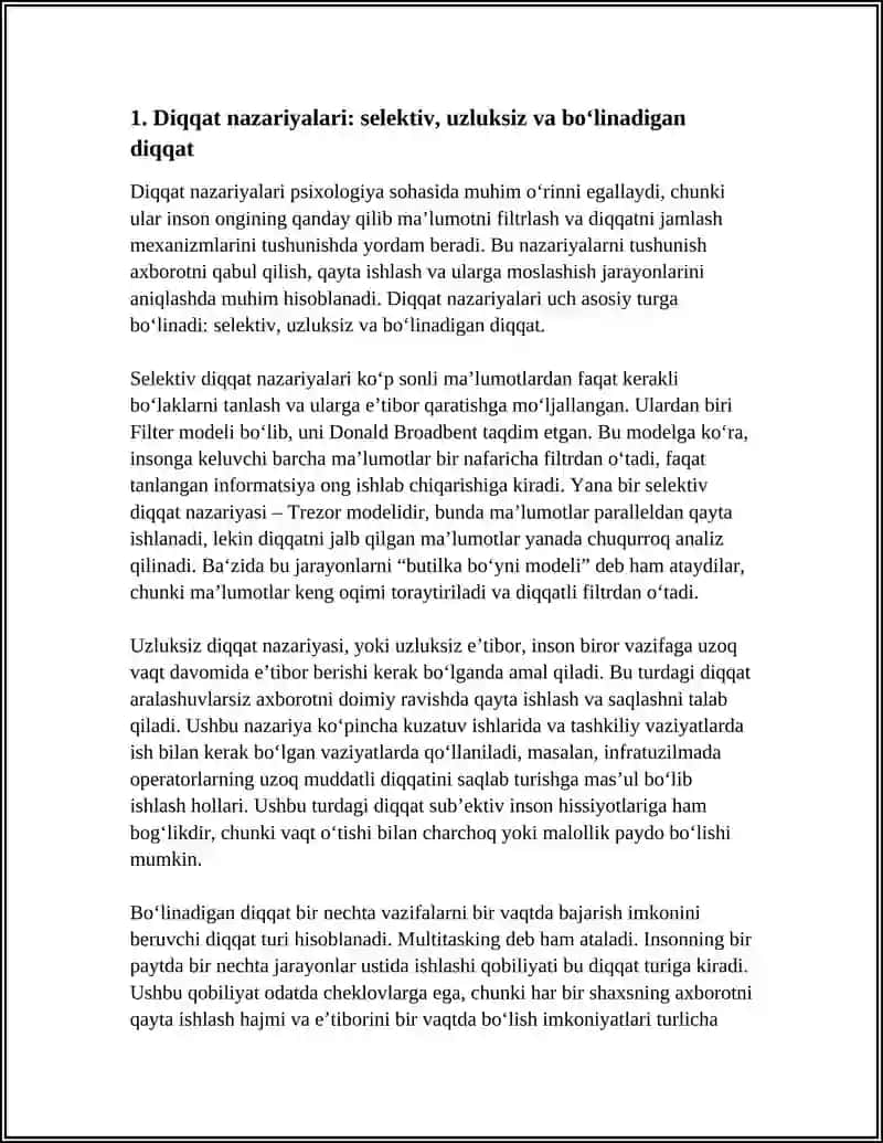 PSIXOLOGIYA FANIDAN DIQQAT VA SEZGI MAVZUSIDA MUSTAQIL ISH 3