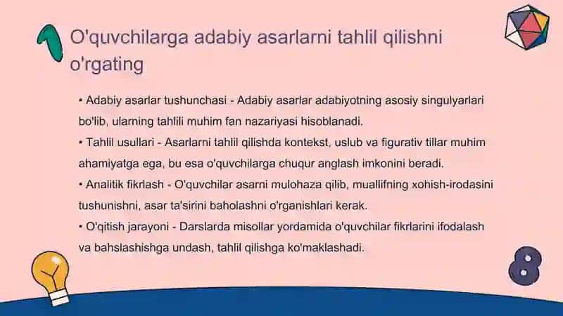 Blum taksonomiyasi asosida adabiyot darsi uchun topshiriqlar yaratish 3