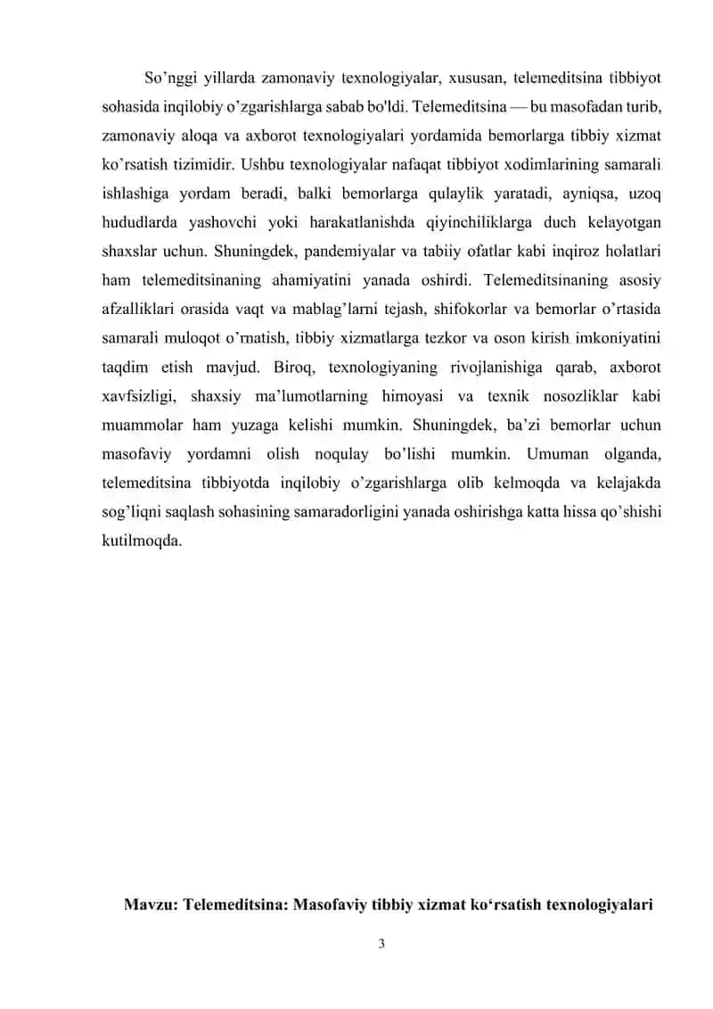 Telemeditsina: Masofaviy tibbiy xizmat ko‘rsatish texnologiyalari 3
