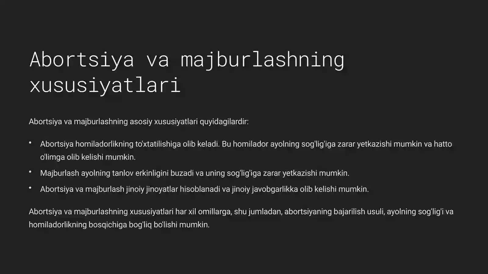 Jinoiy ravishda homila tushirish (abort) va ayolni o'zjoy tushirish 3