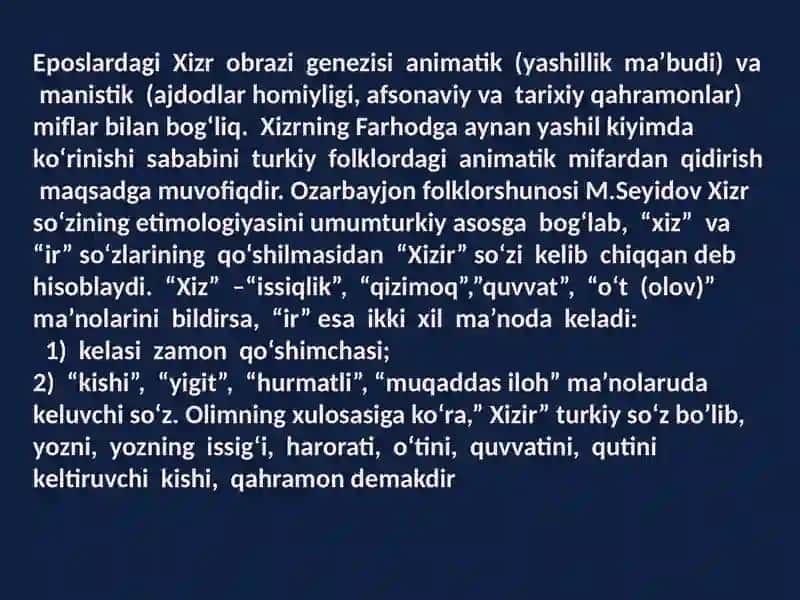 “FARHOD VA SHIRIN” DOSTONIDAGI XIZR OBRAZI GENEZISI 3