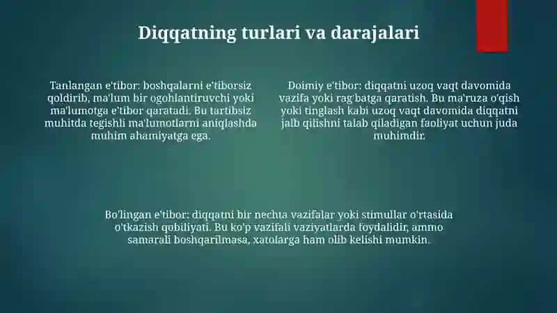 Òqituvchininh Diqqati Va Dars Jarayonida Undan Foydalanish Yòllari 3