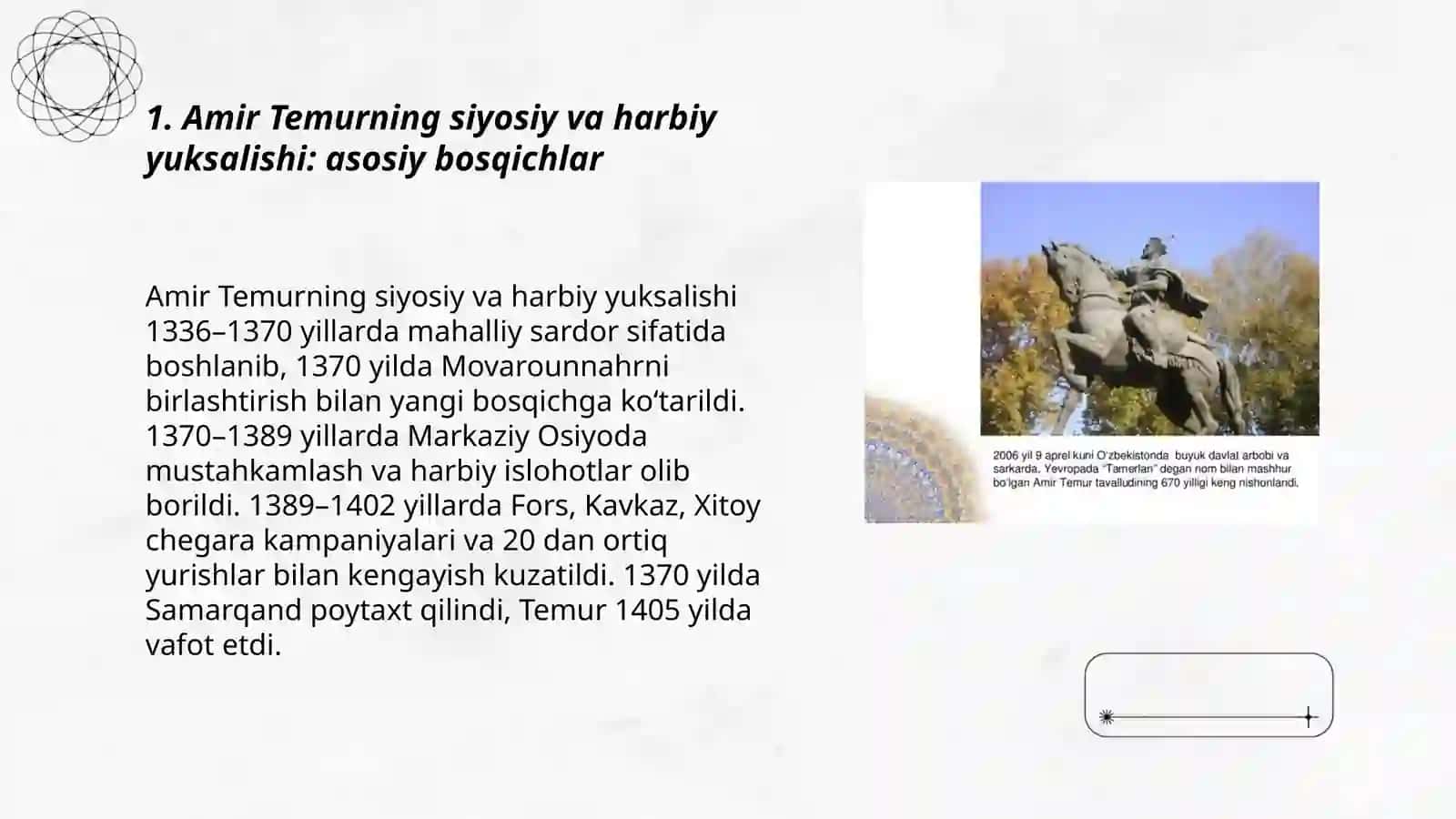 Amirtemurning Rivojlanishi tanazzuli,sabablari, debat va xulosa 3