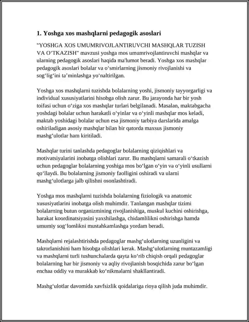 YOSHGA XOS UMUMRIVOJLANTIRUVCHI MASHQLAR TUZISH VA O‘TKAZISH 3