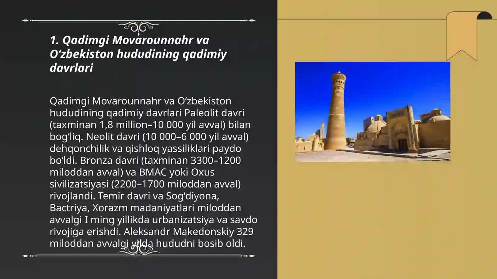 Qadimgi Movarounnahr va Oʻzbekiston hududining qadimiy davrlari 3