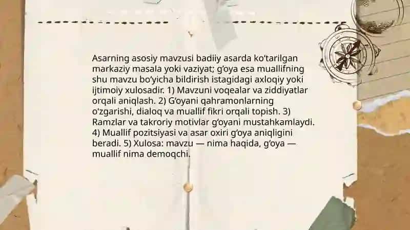 Mutolaa qilingan badiy asarlardan mavzu va g'oya 3