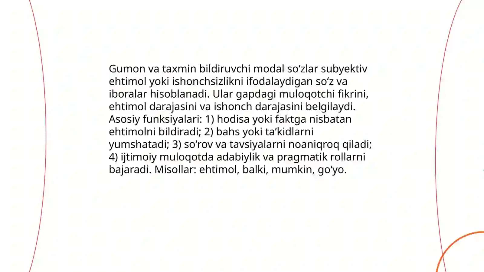 Gumon va taxmin bildiruvchi modal sózlar 3