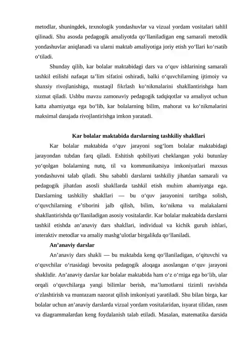 Kar bolalar maktabida dars va oʼquv ishlarining boshqa shakllarini tashkil etish 3