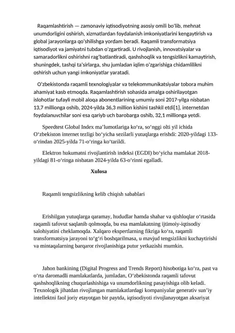 Raqamli tengsizlik. Tarmoqlardan foydalanish. Ekpert tizimlar 3
