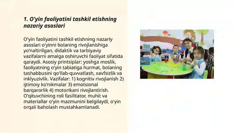 O'yin faoliyatini tashkil etishning nazariy asoslari 3
