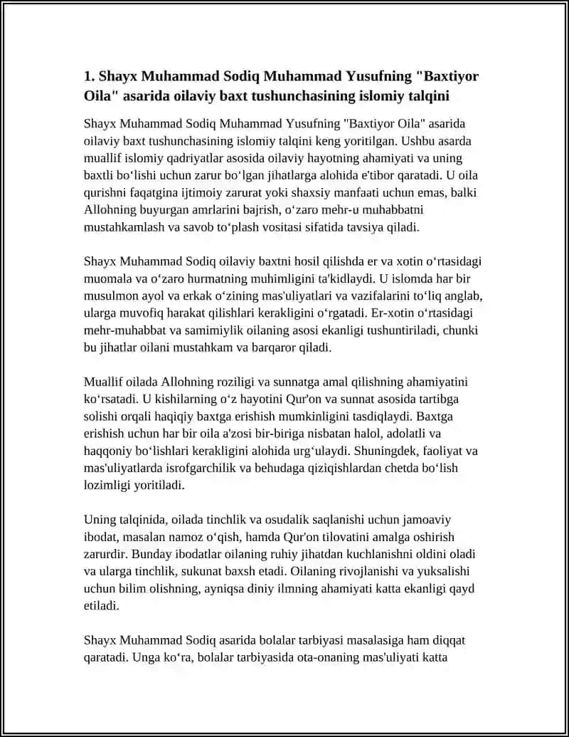 SHAYX MUHAMMAD SODIQ MUHAMMAD YUSUFNING BAXTIYOR OILA ASARIDA ISLOM QADRIYATLARINING TALQINI 3
