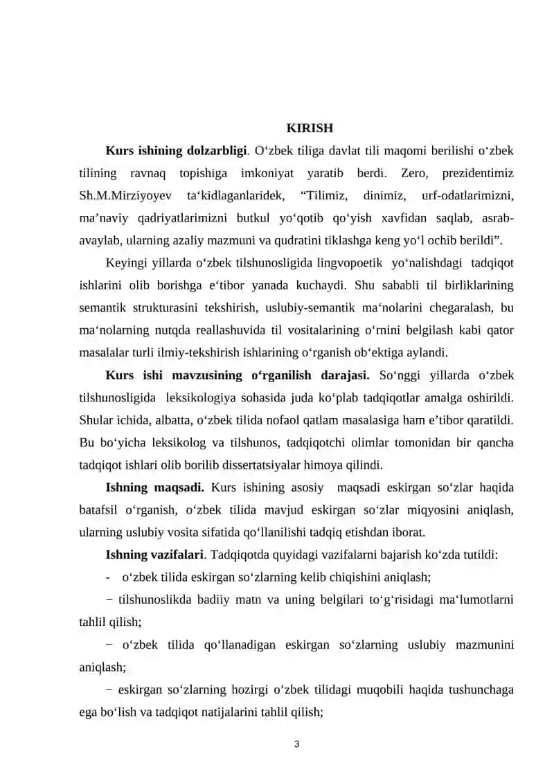 "ESKIRGAN SO‘ZLARNING USLUBIY VOSITA SIFATIDA QO‘LLANILISHI" 3