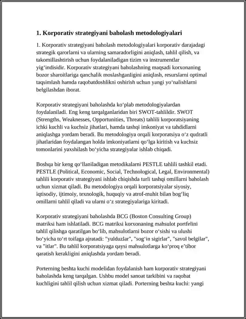 Korporativ strategiyani baholash metodologiyalari 3