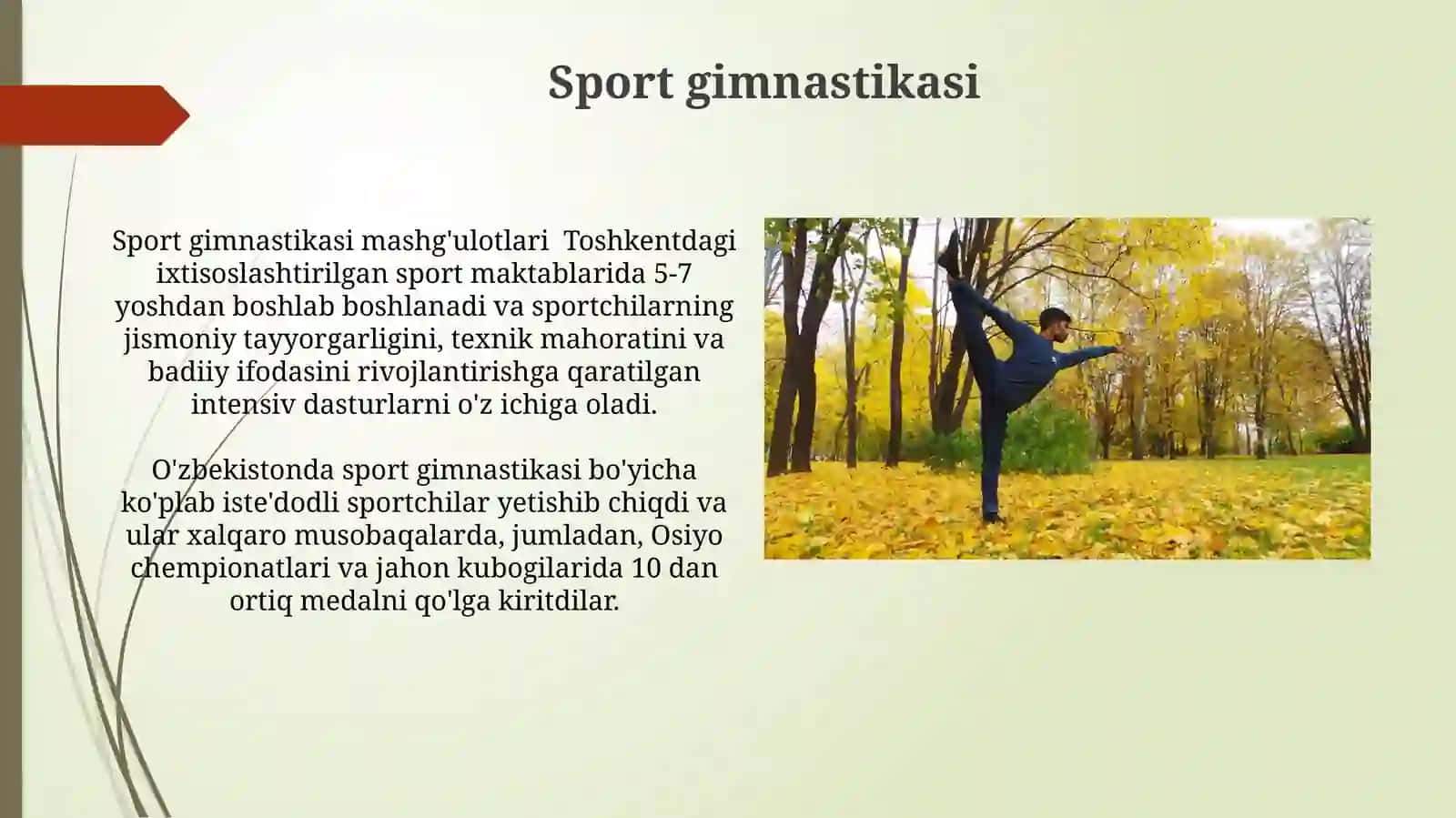 Sport gimnastikasi mashg'ulotlari Toshkentdagi ixtisoslashtirilgan sport maktablarida 3