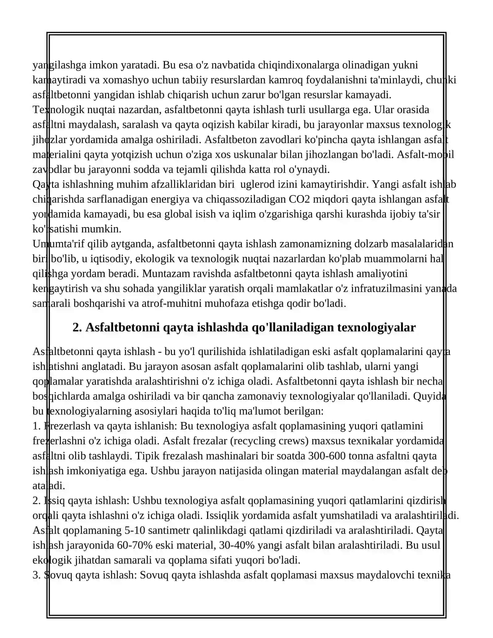 ASFALTBETONNI QAYTA ISHLASH USULLARINI TAHLIL QILISH 3