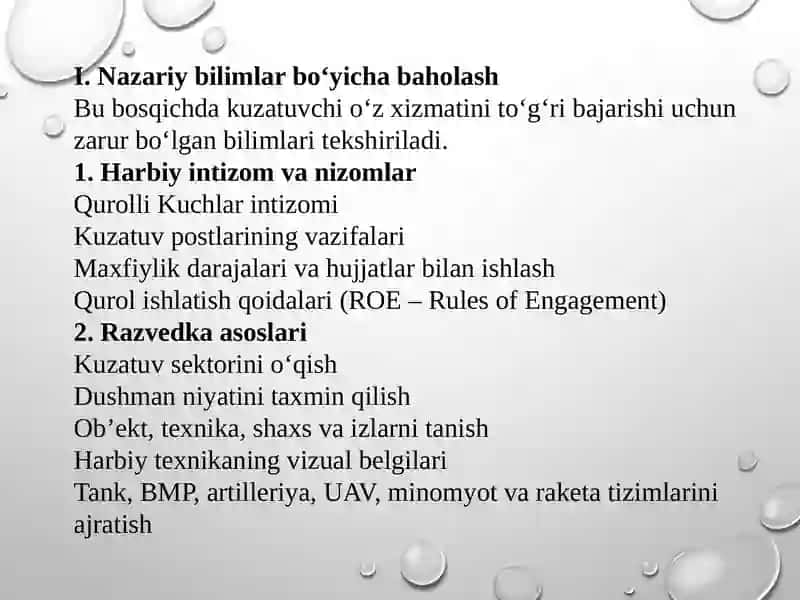 Tinchlikkparvarlik operatsiyalari o'tkazish bo'yicha tajriballarni kuzatib berish evalutsiyasi 3