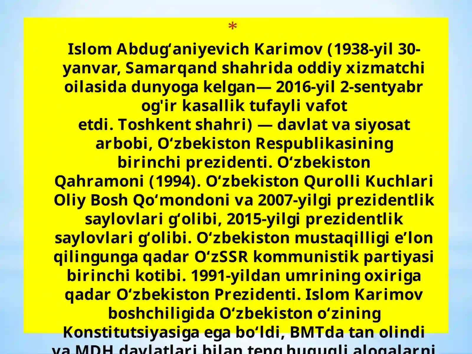 Islom Karimov Mustaqil O’zbekistonning birinchi prezidenti 3