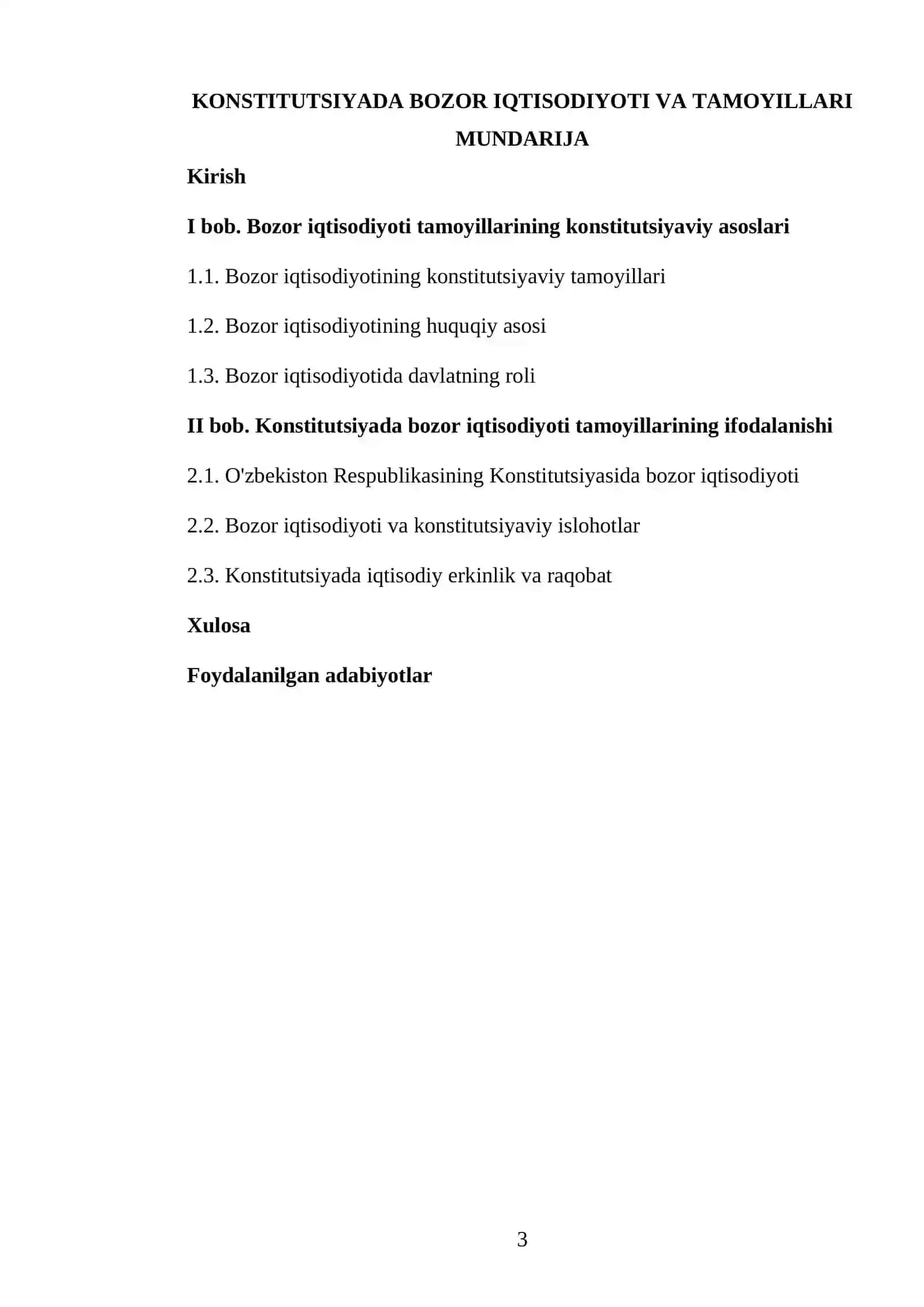 KONSTITUTSIYADA BOZOR IQTISODIYOTI VA TAMOYILLARI KURS ISHI 3