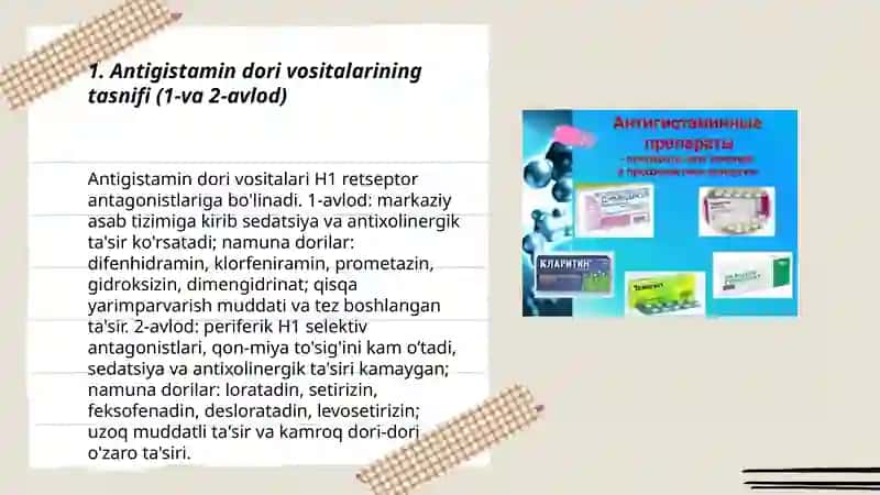 Antigistamin dori vositalarining klinik farmakologiyasi 3