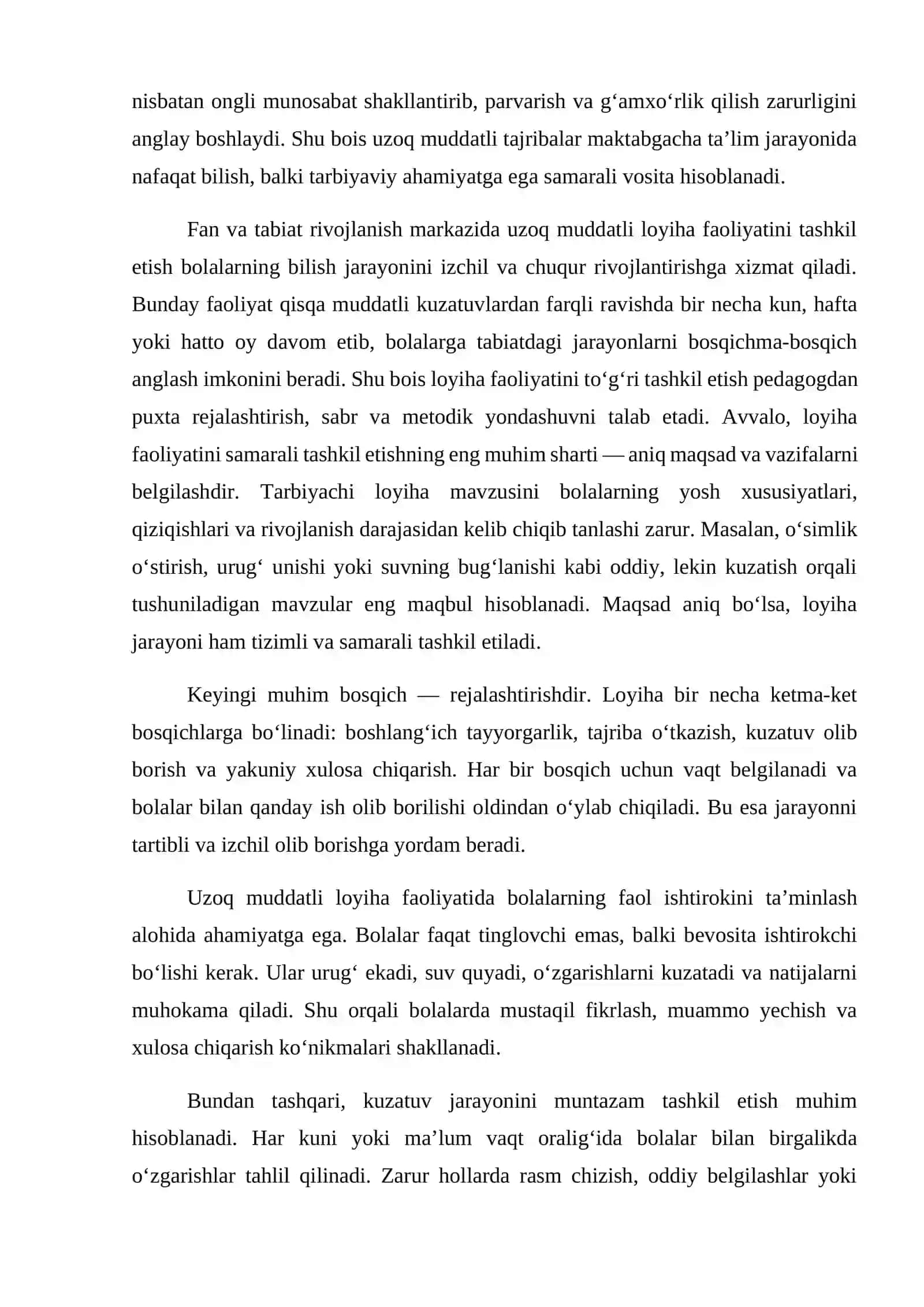 Fan va tabiat rivojlanish markazi uchun uzoq muddatli kuzatuvlar tavsiyanomasini tayyorlash” mavzusidagi LOYIHA ISHI 3