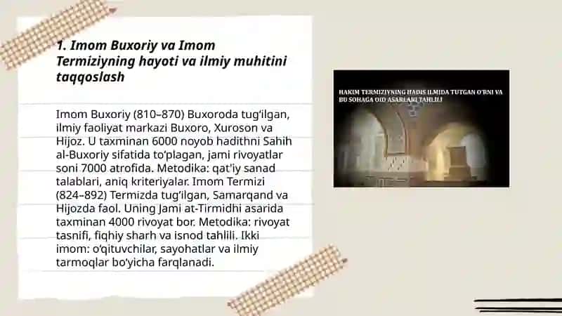 Imom Buxoriy va Imom Termiziyning hadis ilmiga qo'shgan hissalarini giyosiy tahlili" 3