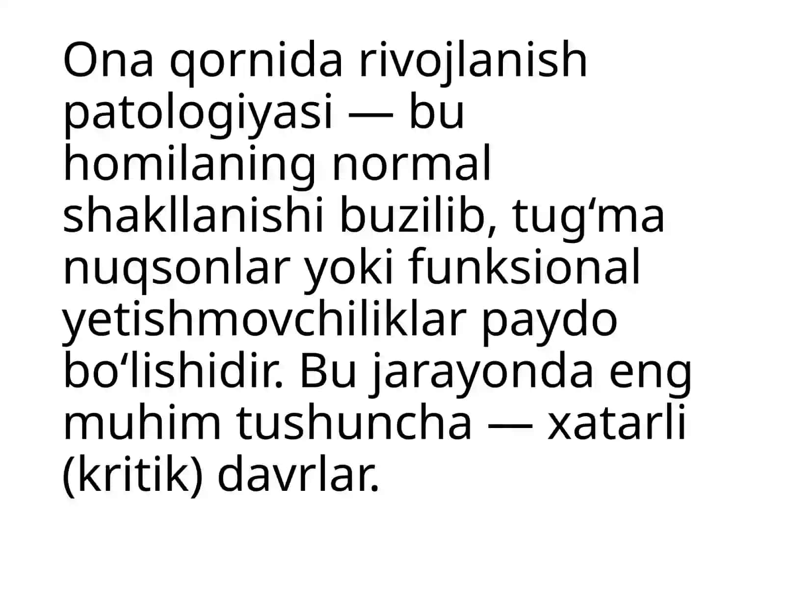 Ona qornida rivojlanish patologiyasi xatarli davrlar va ularning ahamiyati 3