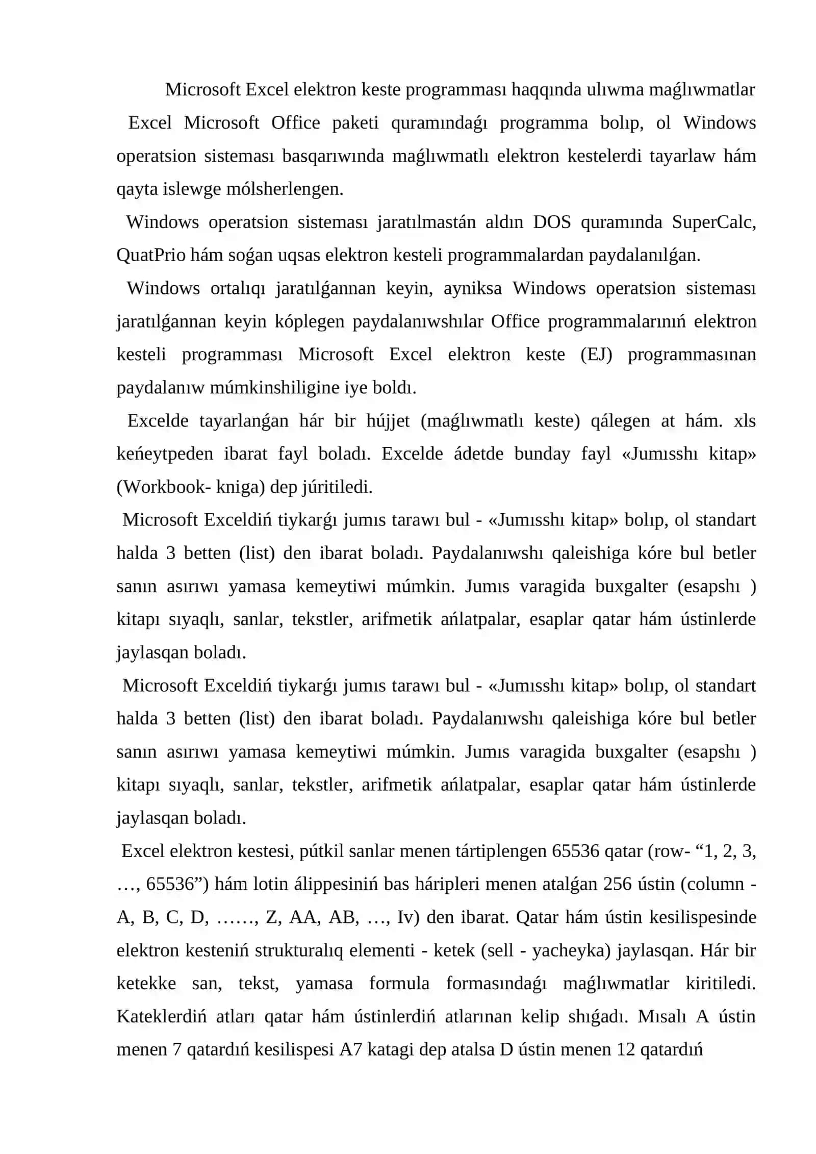 Excel programması haqqında túsinik 3