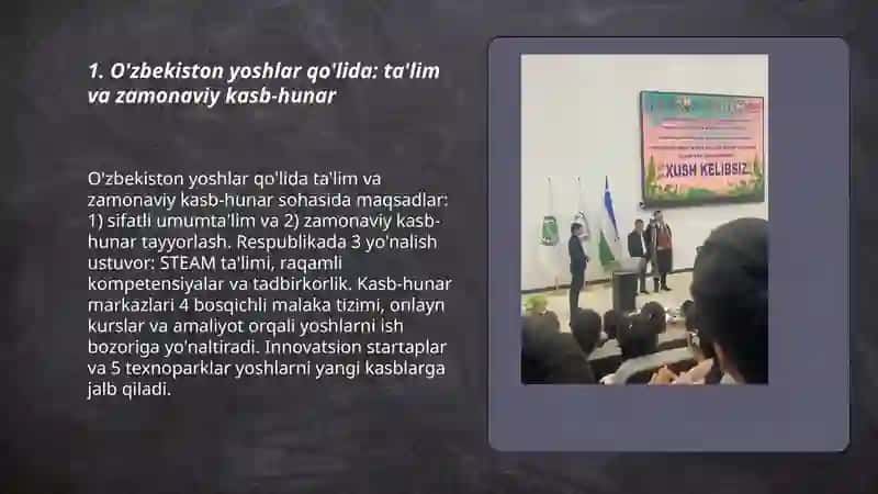 O‘zbekiston yoshlar qo‘lida: ta'lim va zamonaviy kasb-hunar 3
