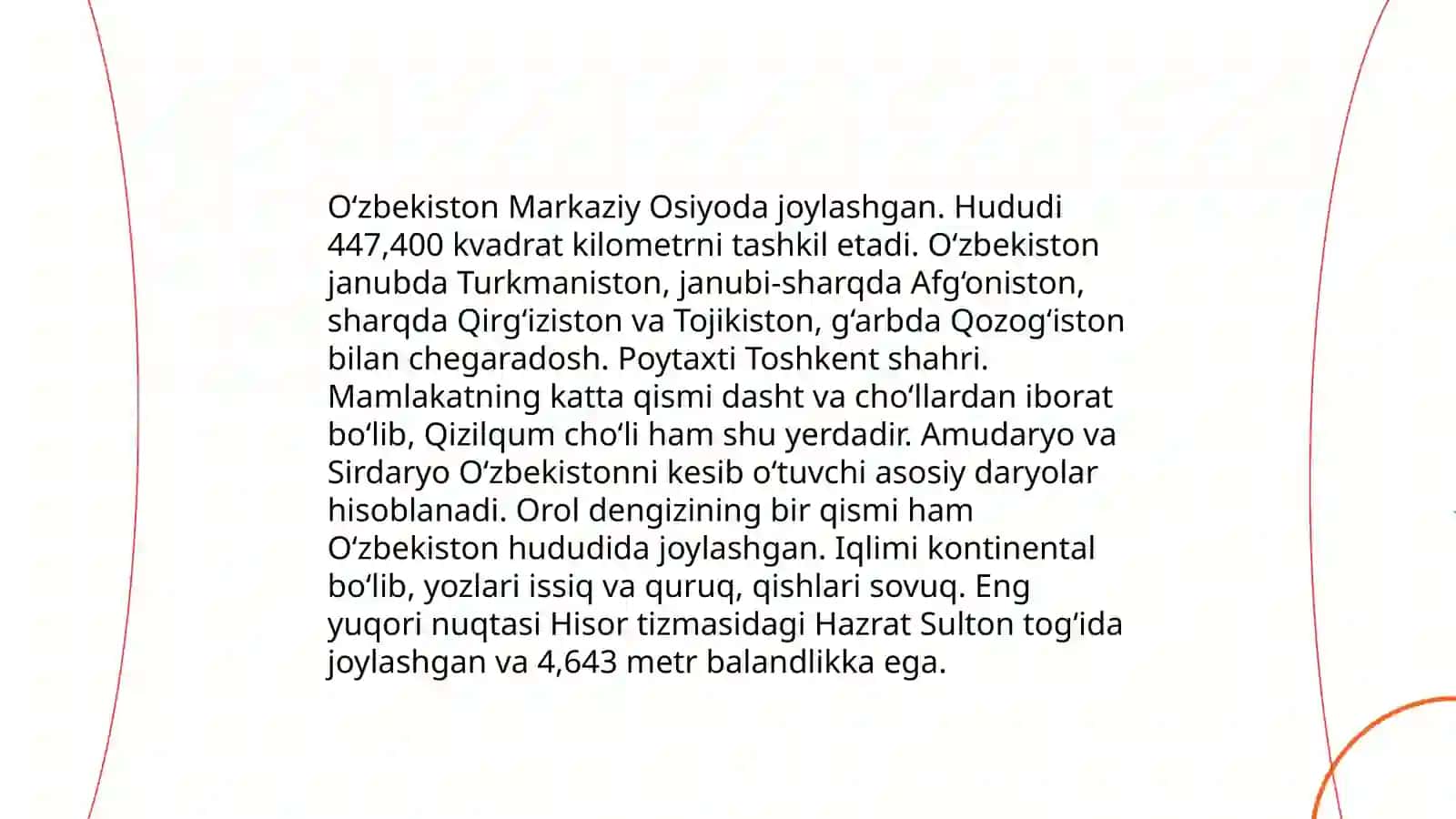 O‘zbekiston Respublikasining yer sharida joylashish o‘rni va tabiati 3