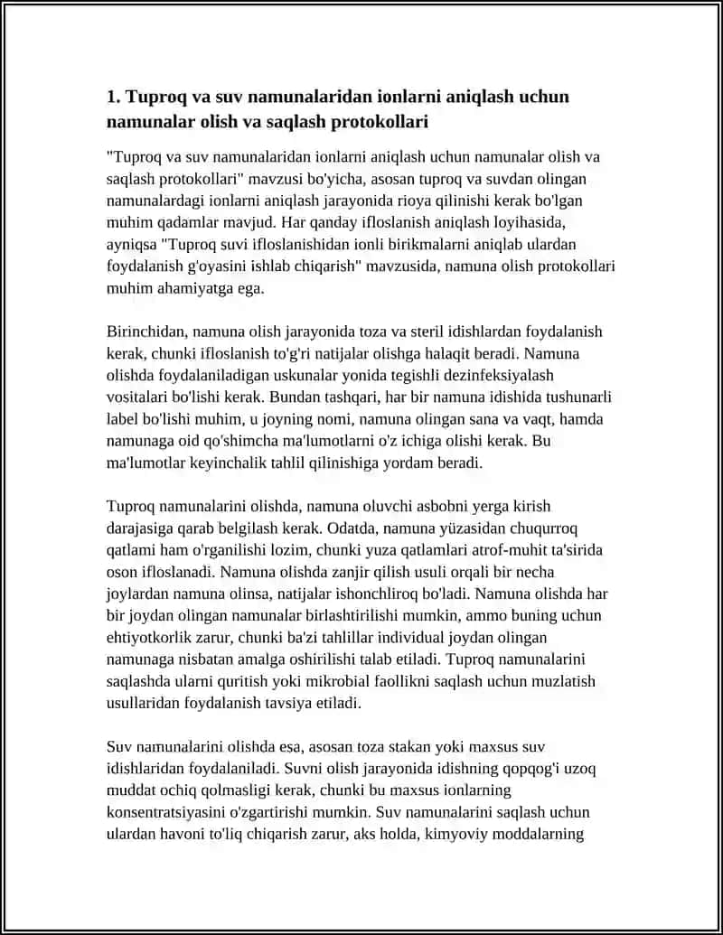 Tuproq va suv namunalaridan ionlarni aniqlash uchun namunalar olish va saqlash protokollari 3