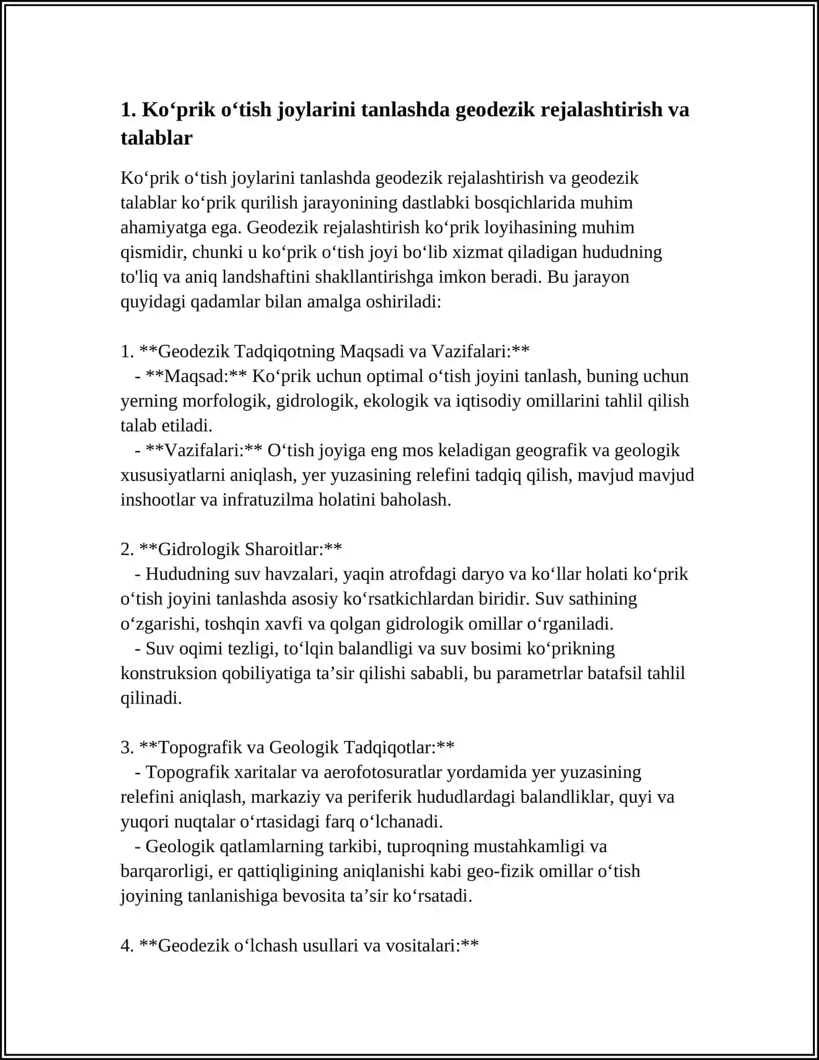 KOʻPRIK OʻTISH JOYLARINI QIDIRUV VA QURISHDAGI GIDROLOGIK ISHLARIDAGI GEODEZIK OʻLCHASHLAR 3